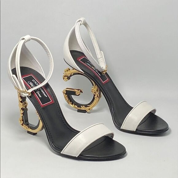 Dolce&Gabbana Game Day DG Leather Baroque-Heel Sandals size 38.5 - Picture 8 of 15